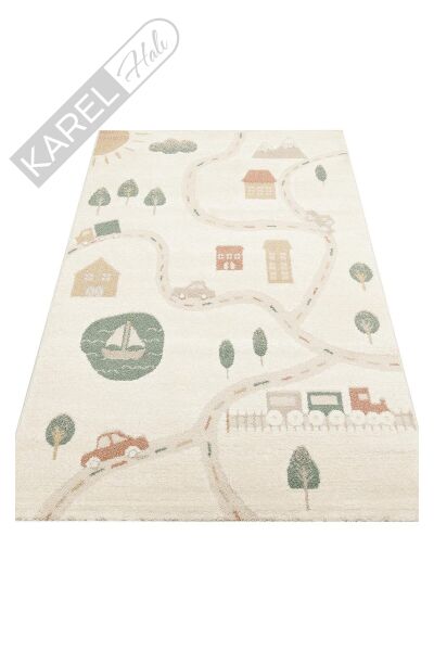 PICCOLO PCL 07 CREAM MULTY  Pastel Renkli Hav ve Toz Vermeyen Çocuk Halısı