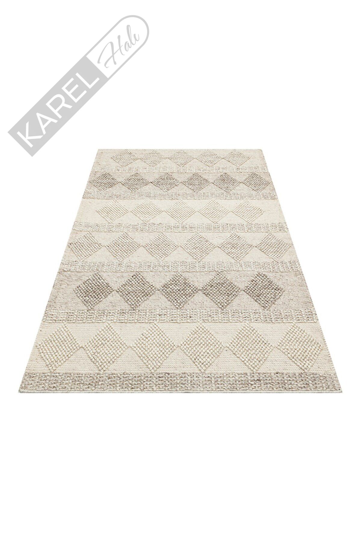 JADE JD 01 NATURAL  Naturel Kazak Örgü Desenli El Dokuma Örgü Halı