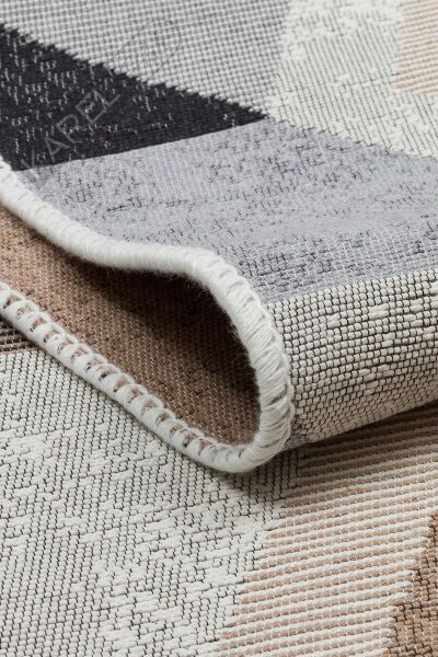 ARYA AR 10 BEIGE BLACK Yıkanabilir Çift Taraflı Modern Desenli Dokuma Kilim
