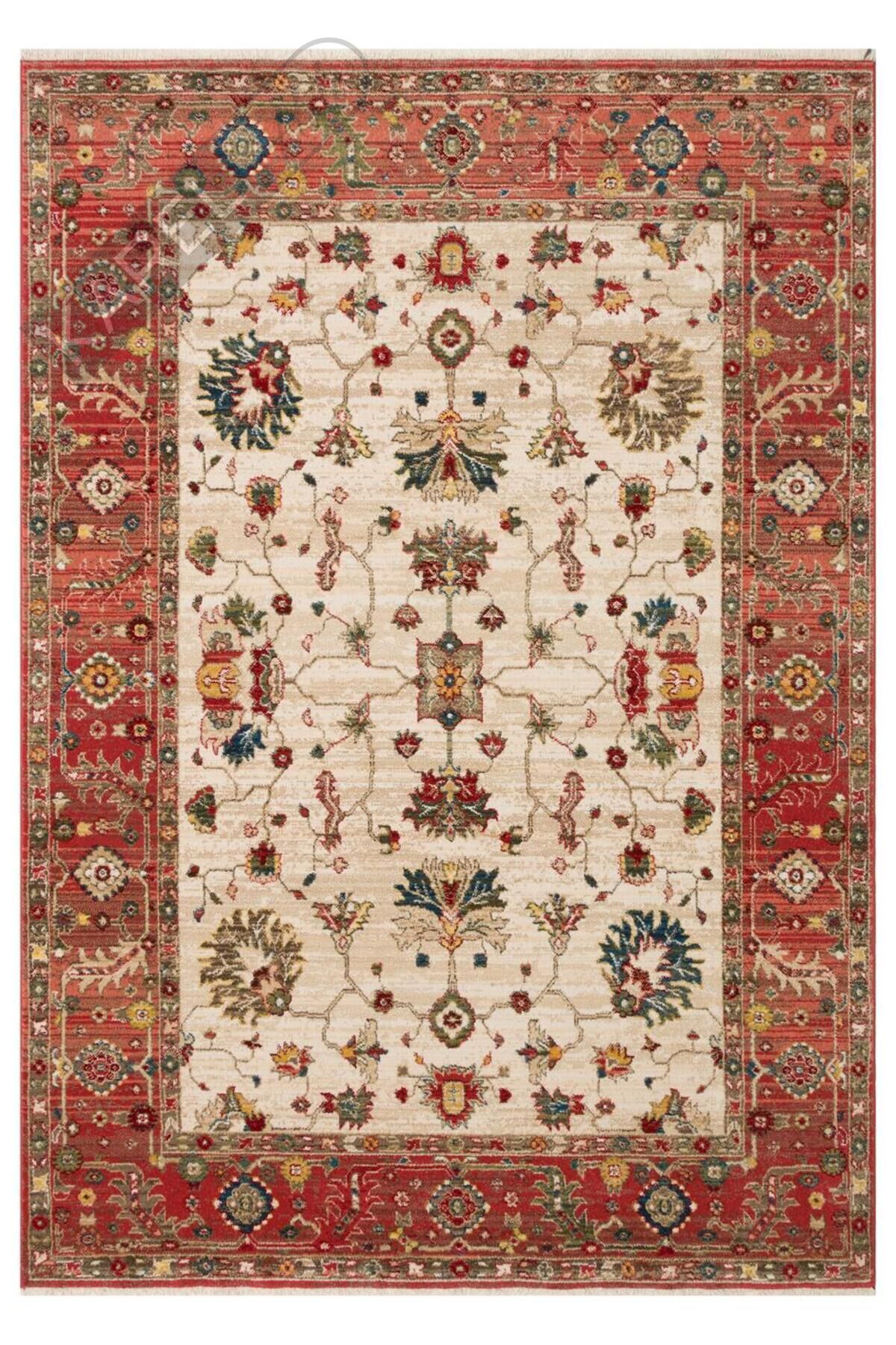KYBELE KYB 04 CREAM RED XW Sıcak Renk Tonlu Otantik Makine Halısı