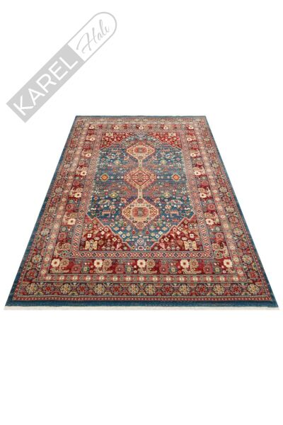 KYBELE KYB 05 NAVY RED XW Sıcak Renk Tonlu Otantik Makine Halısı