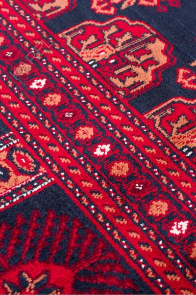 HERAT HER 03 NAVY Afgan Desenli Viskon Sıkı Dokuma Kaymaz Tabanlı İnce Makine Halısı