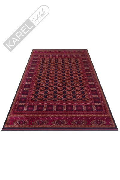 HERAT HER 03 NAVY Afgan Desenli Viskon Sıkı Dokuma Kaymaz Tabanlı İnce Makine Halısı