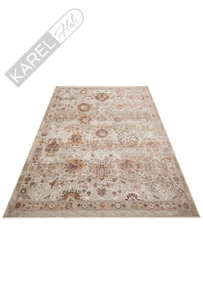 Sofia SOF05 Krem Gold Renkli El Dokuma Uşak Halı Desenlerine Sahip Makine Halısı