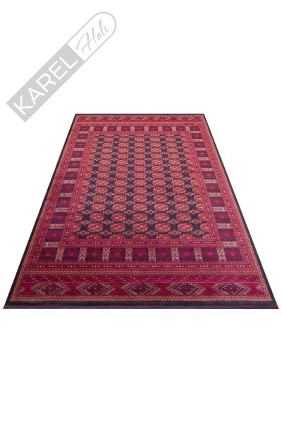 HERAT HER 03 NAVY Afgan Desenli Viskon Sıkı Dokuma Kaymaz Tabanlı İnce Makine Halısı