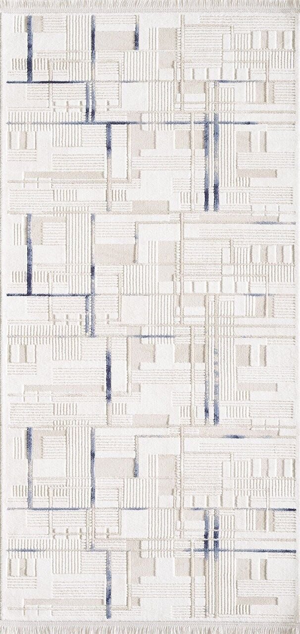 Artemis Halı Samoa - 02378A - Krem Mavi Akrilik Çizgili Halı