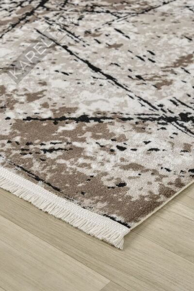 Seyran Halı Roma 413 Bej Siyah Akrilik Saçaklı Premium Halı