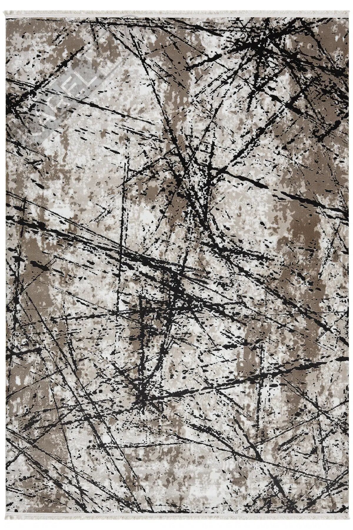 Seyran Halı Roma 413 Bej Siyah Akrilik Saçaklı Premium Halı