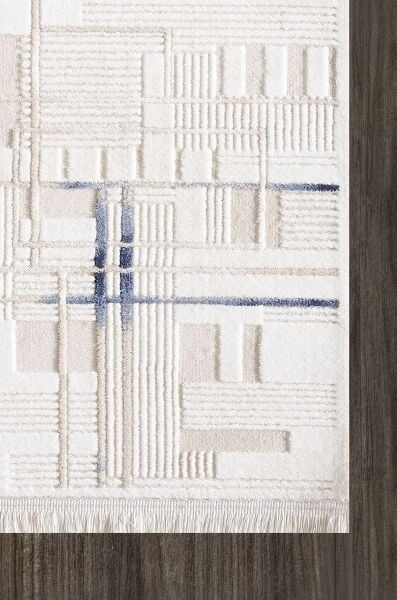 Artemis Halı Samoa - 02378A - Krem Mavi Akrilik Çizgili Halı
