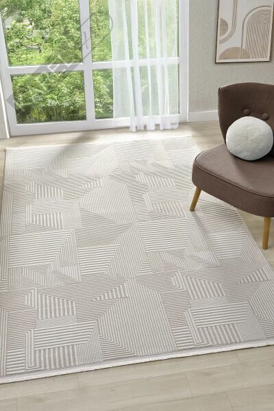 Seyran Halı Roma 427 Bej Akrilik Saçaklı Premium Halı