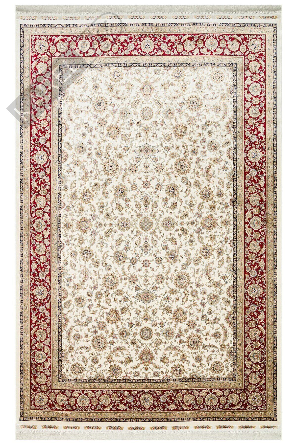 ISFAHAN ISF 03 CREAM RED Klasik Desenli Yüksek Kalite Sık Dokuma Makine Halısı