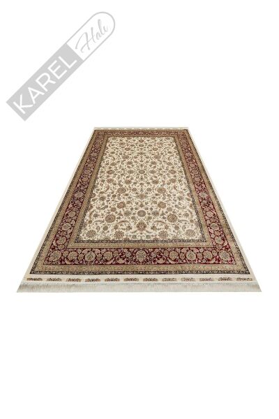 ISFAHAN ISF 03 CREAM RED Klasik Desenli Yüksek Kalite Sık Dokuma Makine Halısı