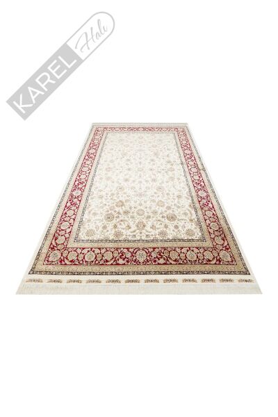 ISFAHAN ISF 03 CREAM RED Klasik Desenli Yüksek Kalite Sık Dokuma Makine Halısı