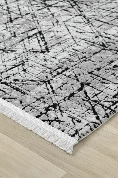 Seyran Halı Roma 421 Gri Siyah Akrilik Saçaklı Premium Halı