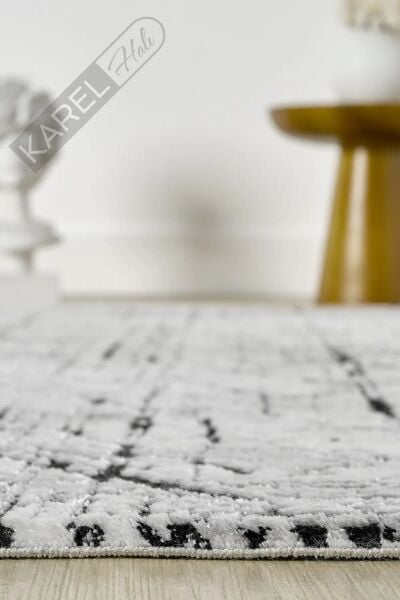 Seyran Halı Roma 421 Gri Siyah Akrilik Saçaklı Premium Halı