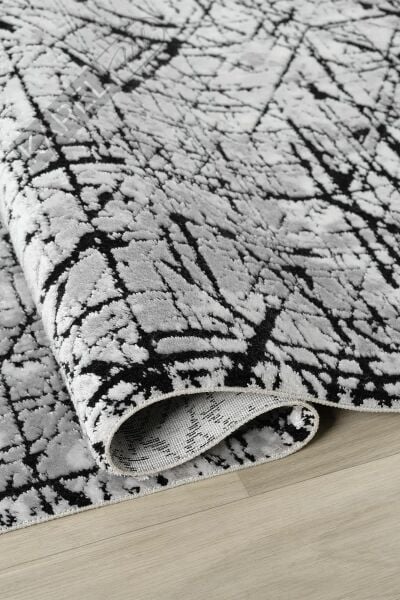 Seyran Halı Roma 421 Gri Siyah Akrilik Saçaklı Premium Halı