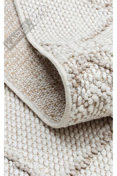 MOTTO MOT 03 WHITE BEIGE Yumuşak Tuşeli Örgü Dokuma Modern Makine Halısı