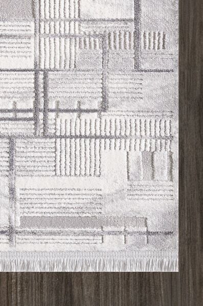 Artemis Halı Samoa - 02378C - Gri Çizgili Akrilik Saçaklı Halı