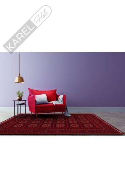 Bhr 04 Red Afgan Desenli Hav Toz Vermez Yıkanabilir Kaymaz Ince Dokuma Halı