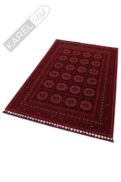 Bhr 04 Red Afgan Desenli Hav Toz Vermez Yıkanabilir Kaymaz Ince Dokuma Halı