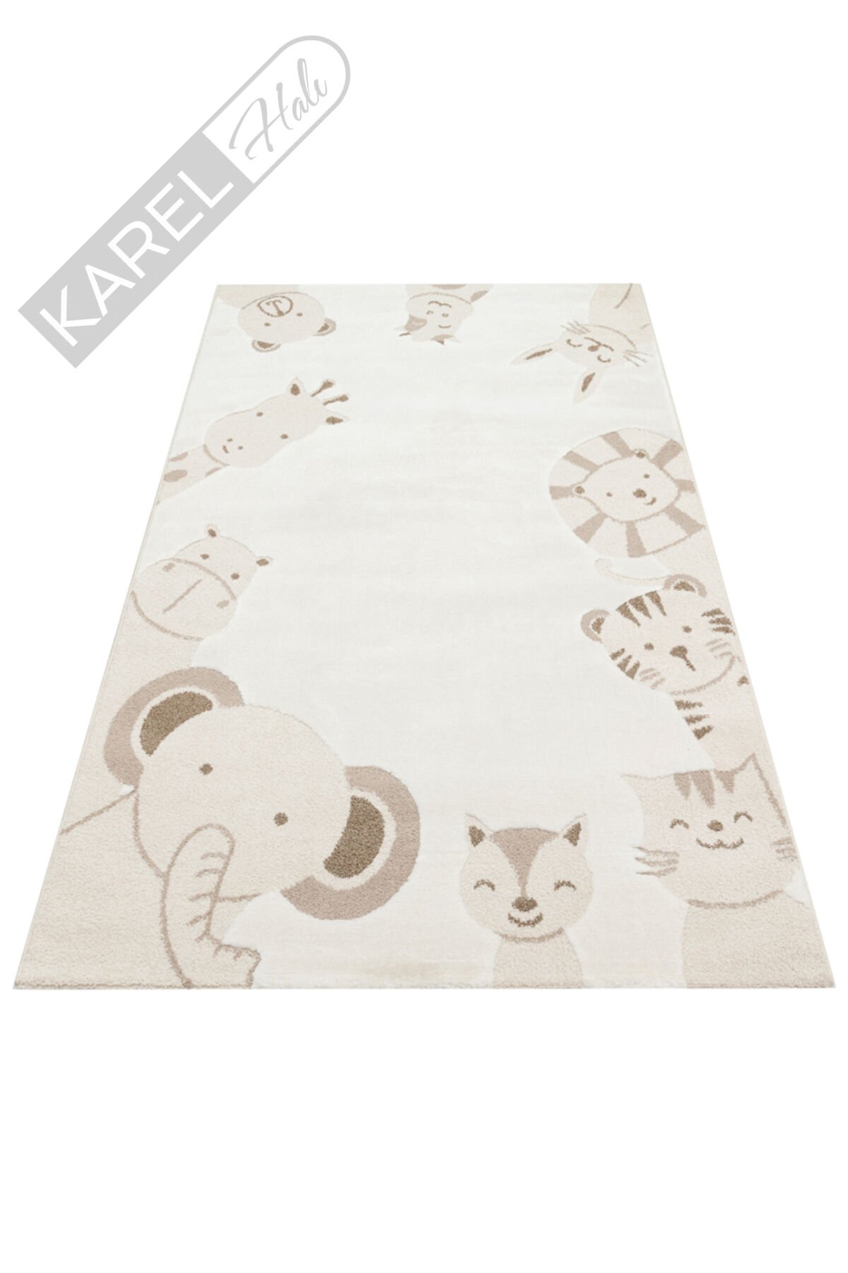 Bambino BMB04 Krem Bej Pastel Renkli Hayvan Temalı Hav ve Toz Vermeyen Çocuk Halısı