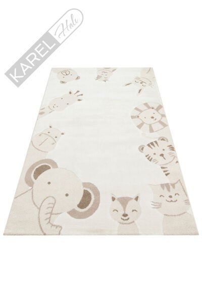 Bambino BMB04 Krem Bej Pastel Renkli Hayvan Temalı Hav ve Toz Vermeyen Çocuk Halısı