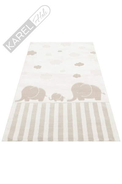 Bambino BMB03 Krem Bej Pastel Renkli Fil Temalı Hav ve Toz Vermeyen Çocuk Halısı