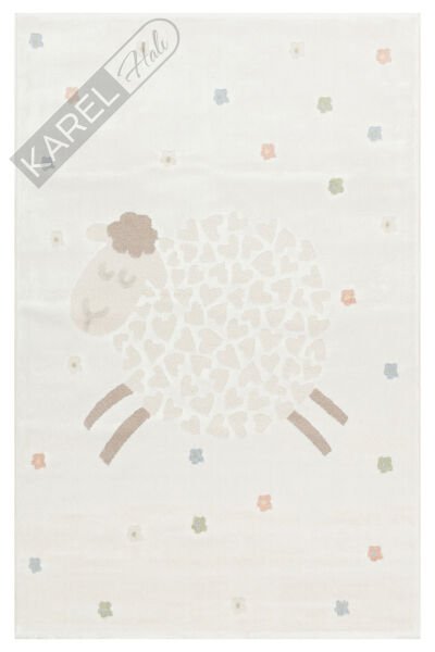 Bambino BMB02 Krem Multi Pastel Renkli Kuzu Temalı Hav ve Toz Vermeyen Çocuk Halısı