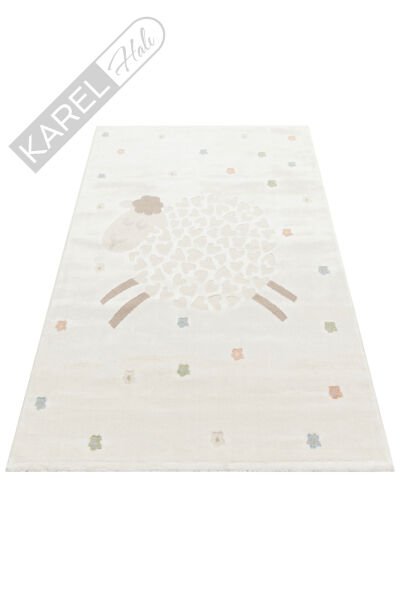 Bambino BMB02 Krem Multi Pastel Renkli Kuzu Temalı Hav ve Toz Vermeyen Çocuk Halısı