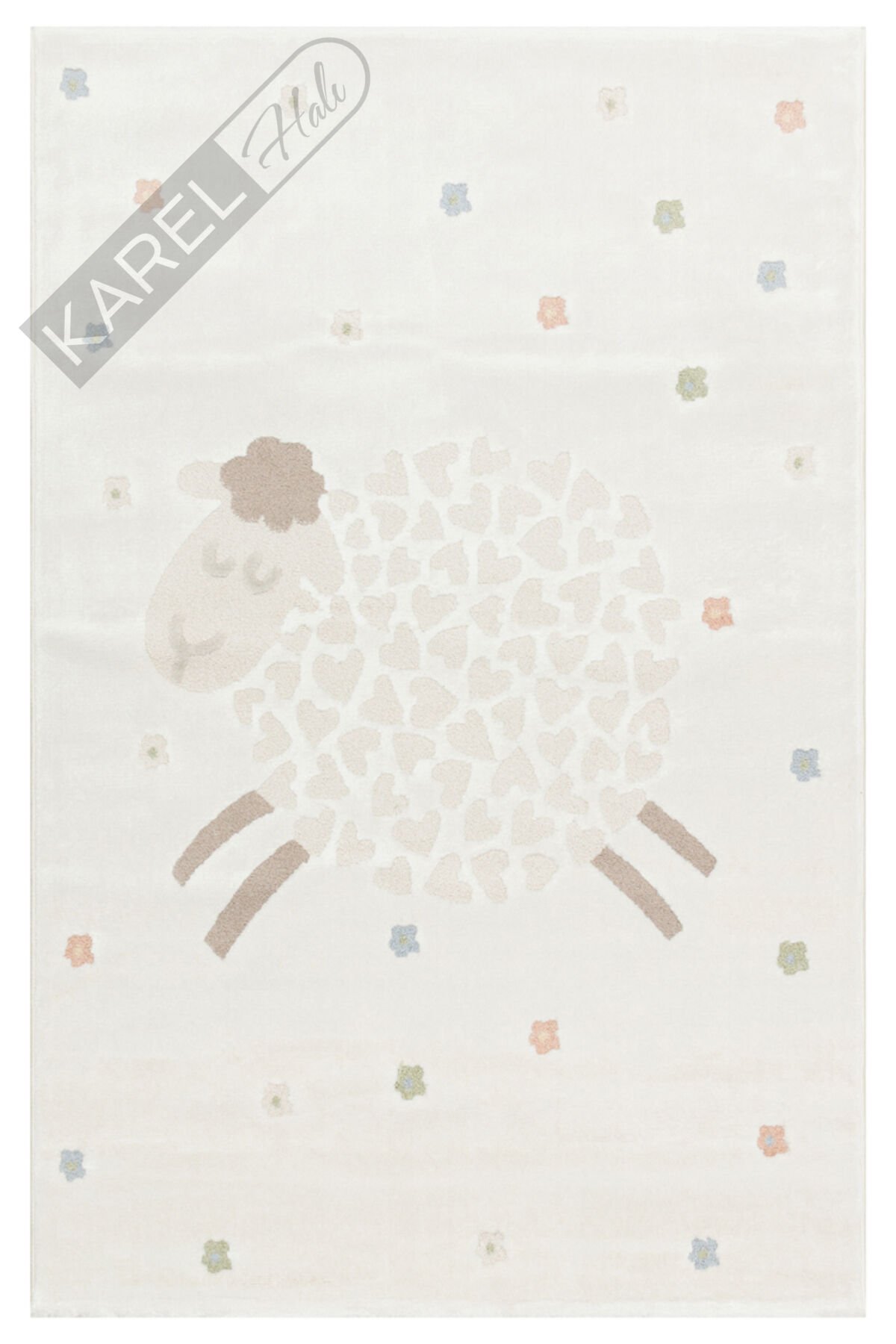 Bambino BMB02 Krem Multi Pastel Renkli Kuzu Temalı Hav ve Toz Vermeyen Çocuk Halısı