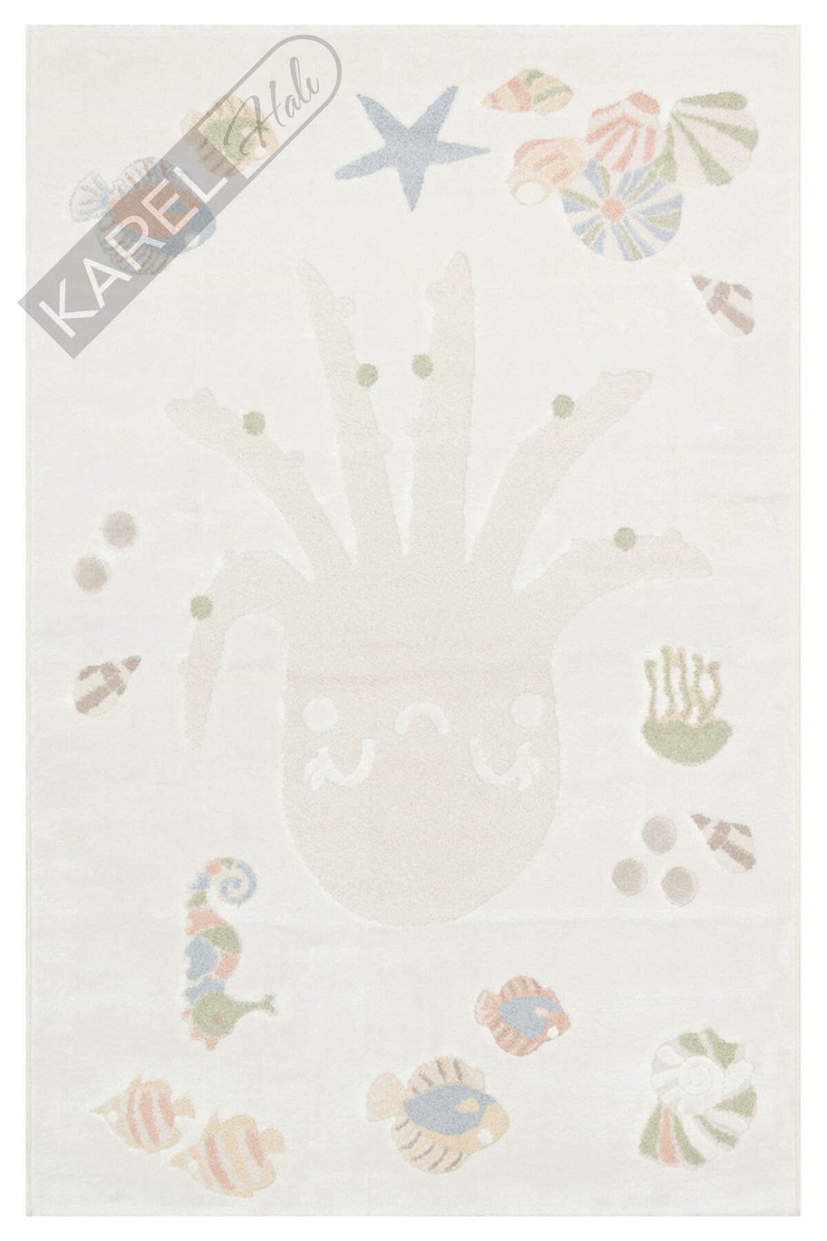 Bambino BMB01 Krem Multi Pastel Renkli Hayvan Temalı Hav ve Toz Vermeyen Çocuk Halısı