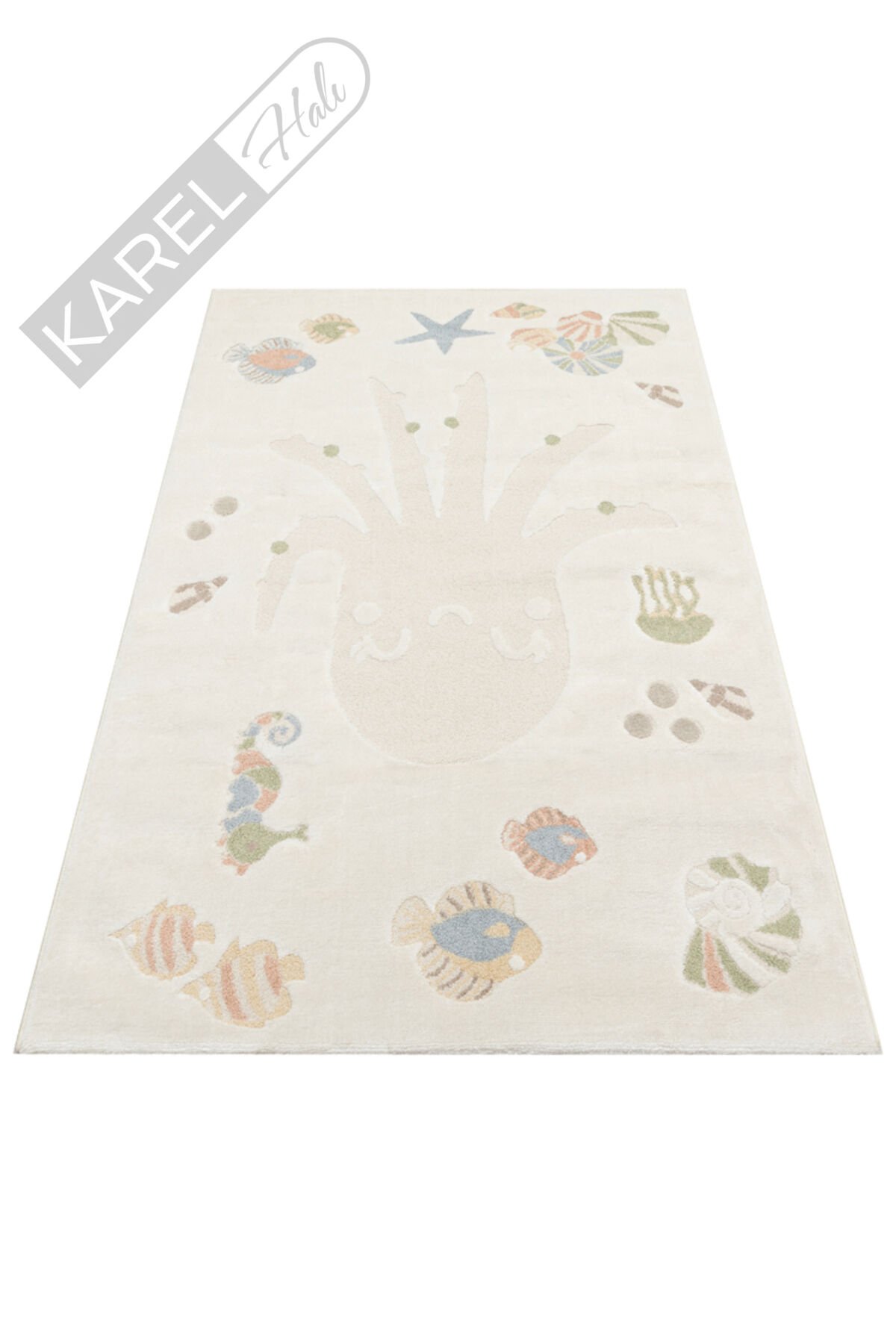Bambino BMB01 Krem Multi Pastel Renkli Hayvan Temalı Hav ve Toz Vermeyen Çocuk Halısı