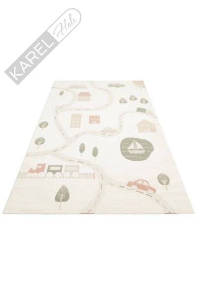Piccolo PCL07 Krem Multi Pastel Renkli Şehir Temalı Hav ve Toz Vermeyen Çocuk Halısı
