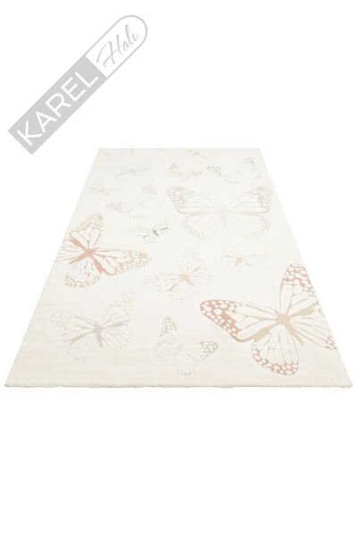 Piccolo PCL03 Krem Multi Pastel Renkli Kelebek Temalı Hav ve Toz Vermeyen Çocuk Halısı