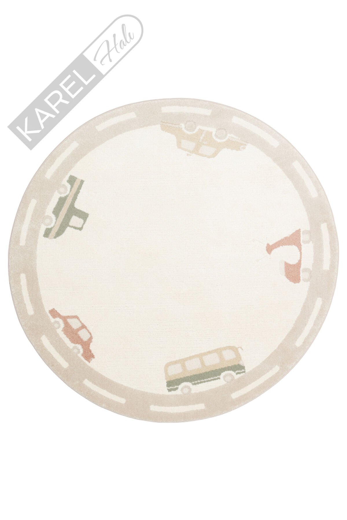 Piccolo PCL01 Krem Multi Pastel Renkli Araba Temalı Hav ve Toz Vermeyen Çocuk Halısı