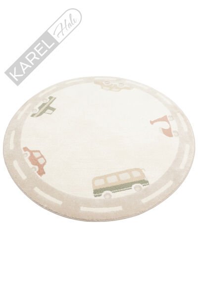 Piccolo PCL01 Krem Multi Pastel Renkli Araba Temalı Hav ve Toz Vermeyen Çocuk Halısı