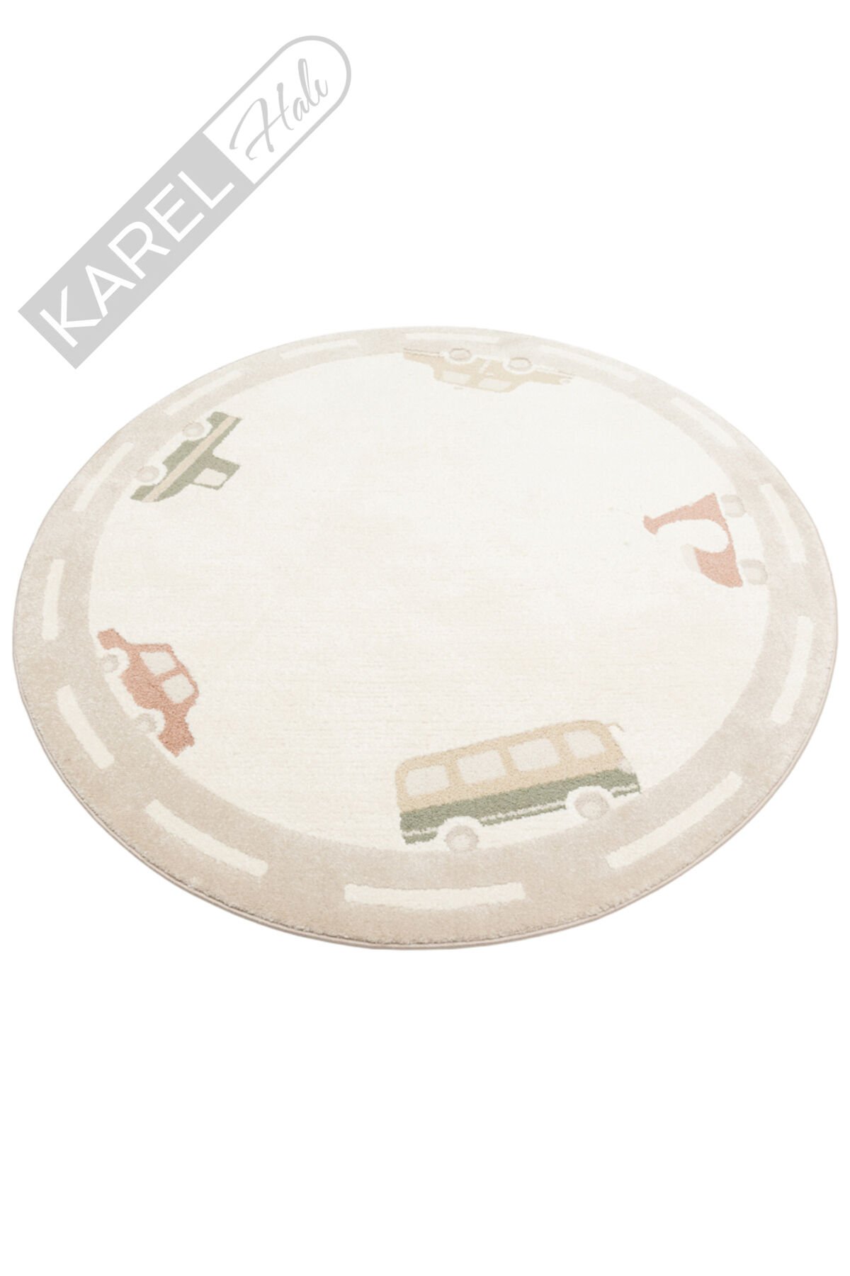 Piccolo PCL01 Krem Multi Pastel Renkli Araba Temalı Hav ve Toz Vermeyen Çocuk Halısı