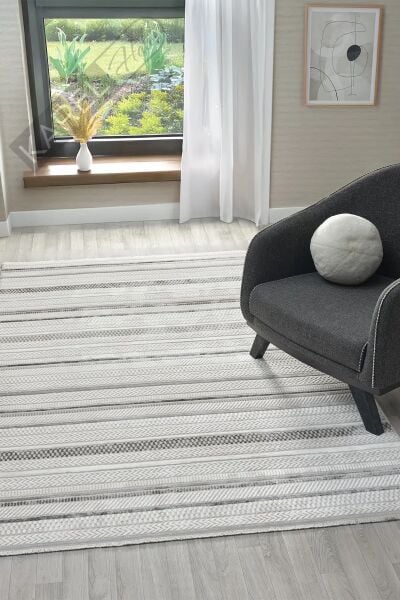 Seyran Halı Roma 428 Gri Akrilik Saçaklı Premium Halı