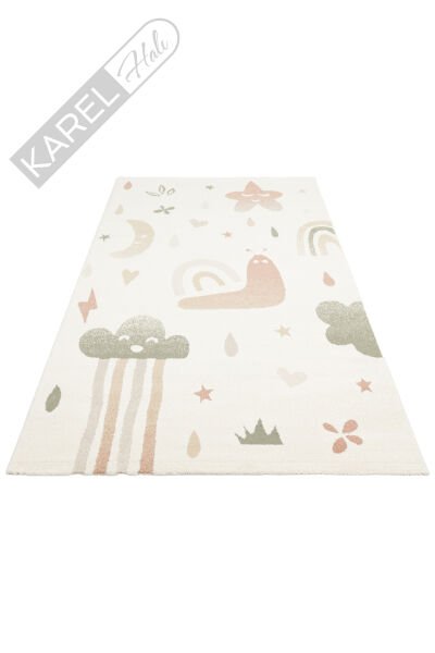 Piccolo PCL06 Krem Multi Pastel Renkli Hayvan Temalı Hav ve Toz Vermeyen Çocuk Halısı