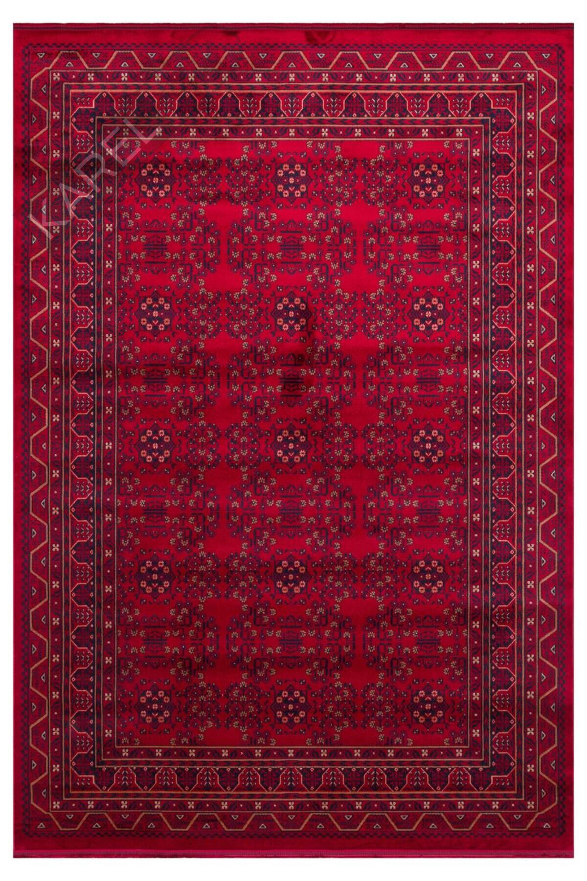 HERAT HER 04 RED Afgan Desenli Viskon Sıkı Dokuma Kaymaz Tabanlı İnce Makine Halısı