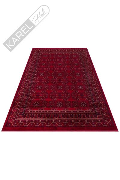 HERAT HER 04 RED Afgan Desenli Viskon Sıkı Dokuma Kaymaz Tabanlı İnce Makine Halısı