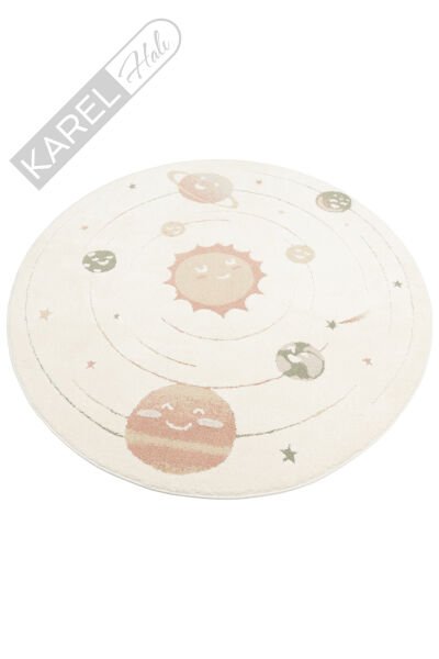 Piccolo PCL02 Krem Multi Pastel Renkli Uzay Temalı Hav ve Toz Vermeyen Çocuk Halısı