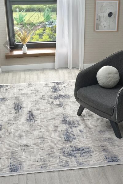 Seyran Halı Roma 426 Mavi Akrilik Saçaklı Premium Halı