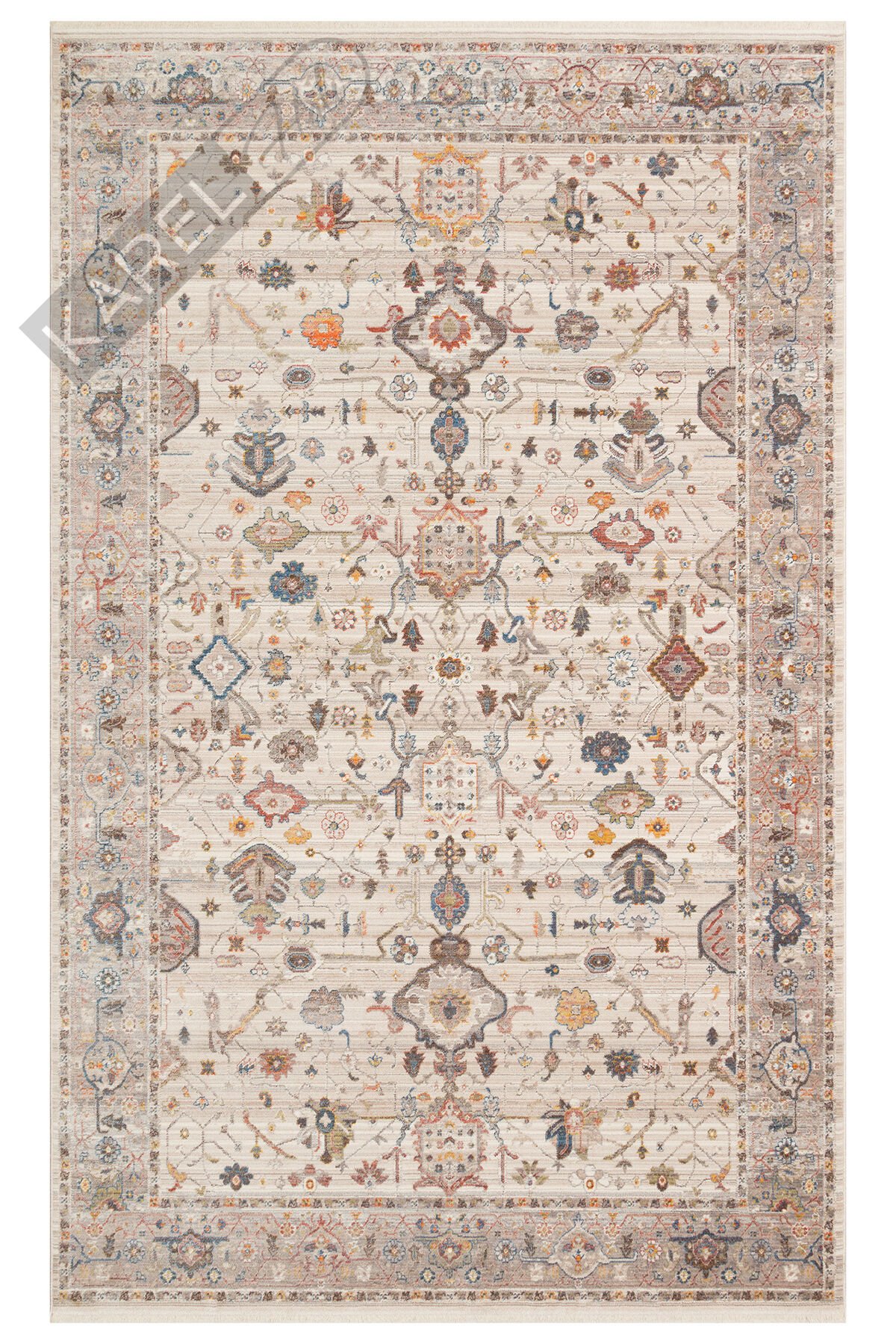 PIETRA PTA 01 CREAM GREY  Sıcak Renk Tonlu Etnik Desenli Yumuşak Dokulu Makine Halısı