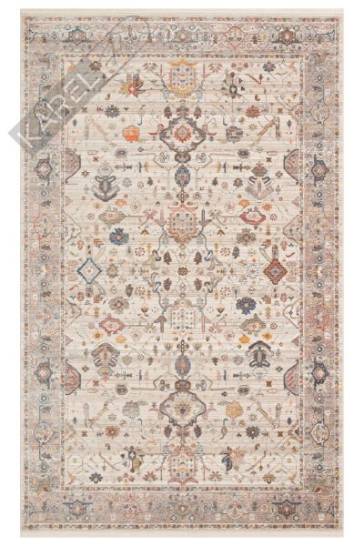 PIETRA PTA 01 CREAM GREY  Sıcak Renk Tonlu Etnik Desenli Yumuşak Dokulu Makine Halısı