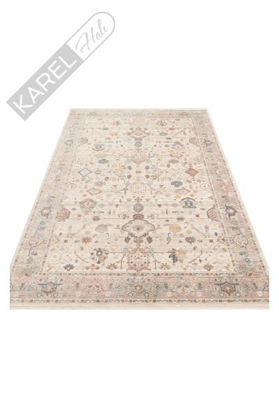 PIETRA PTA 01 CREAM GREY  Sıcak Renk Tonlu Etnik Desenli Yumuşak Dokulu Makine Halısı