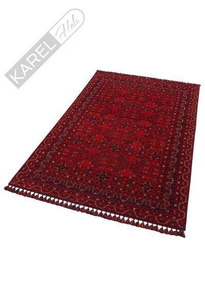 Buhari BHR02 Red Afgan/Yağcıbedir Desenli Hav Toz Vermez Yıkanabilir İnce Dokuma Halı