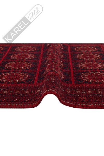 Buhari BHE03 Red Afgan/Yağcıbedir Desenli Hav Toz Vermez Yıkanabilir İnce Dokuma Halı
