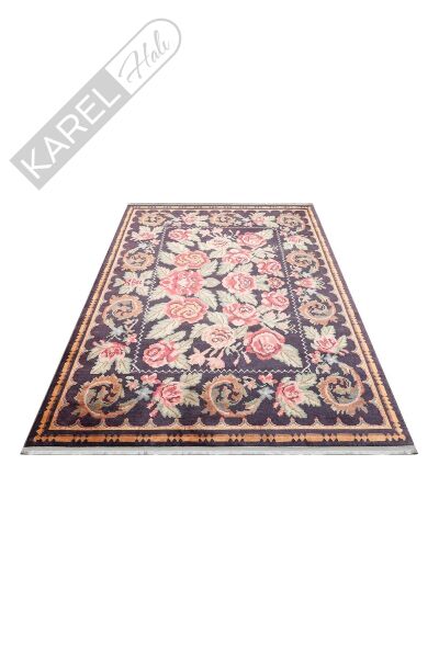 ANTIQUE ATK 02 BLACK Kolay kullanımlı Kaymaz Karabağ ve Antik Desenlere Sahip Yıkanabilir Makine Ha