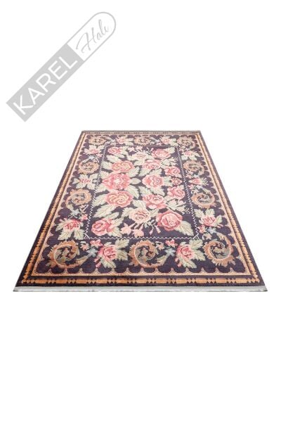 ANTIQUE ATK 02 BLACK Kolay kullanımlı Kaymaz Karabağ ve Antik Desenlere Sahip Yıkanabilir Makine Ha